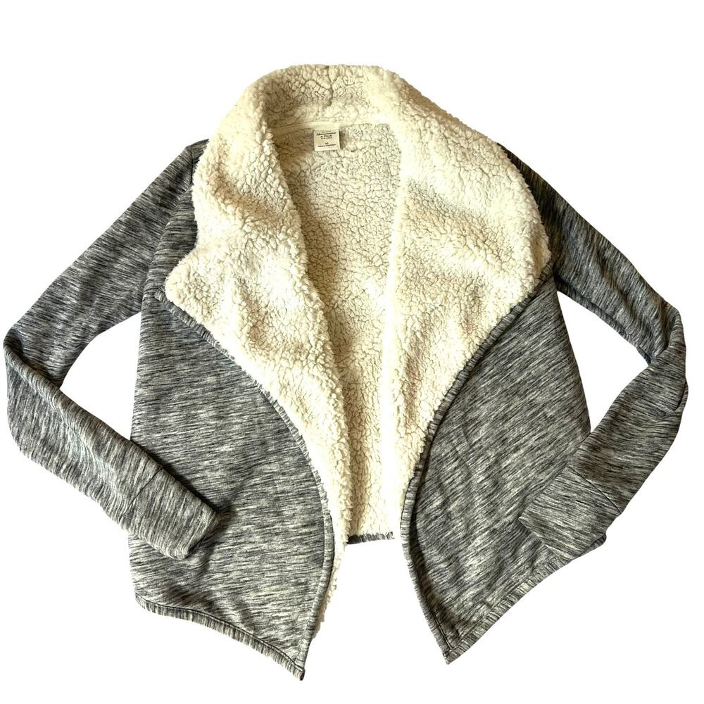 Abercrombie & Fitch Open Front Sherpa Lined Cardigan Gray XS